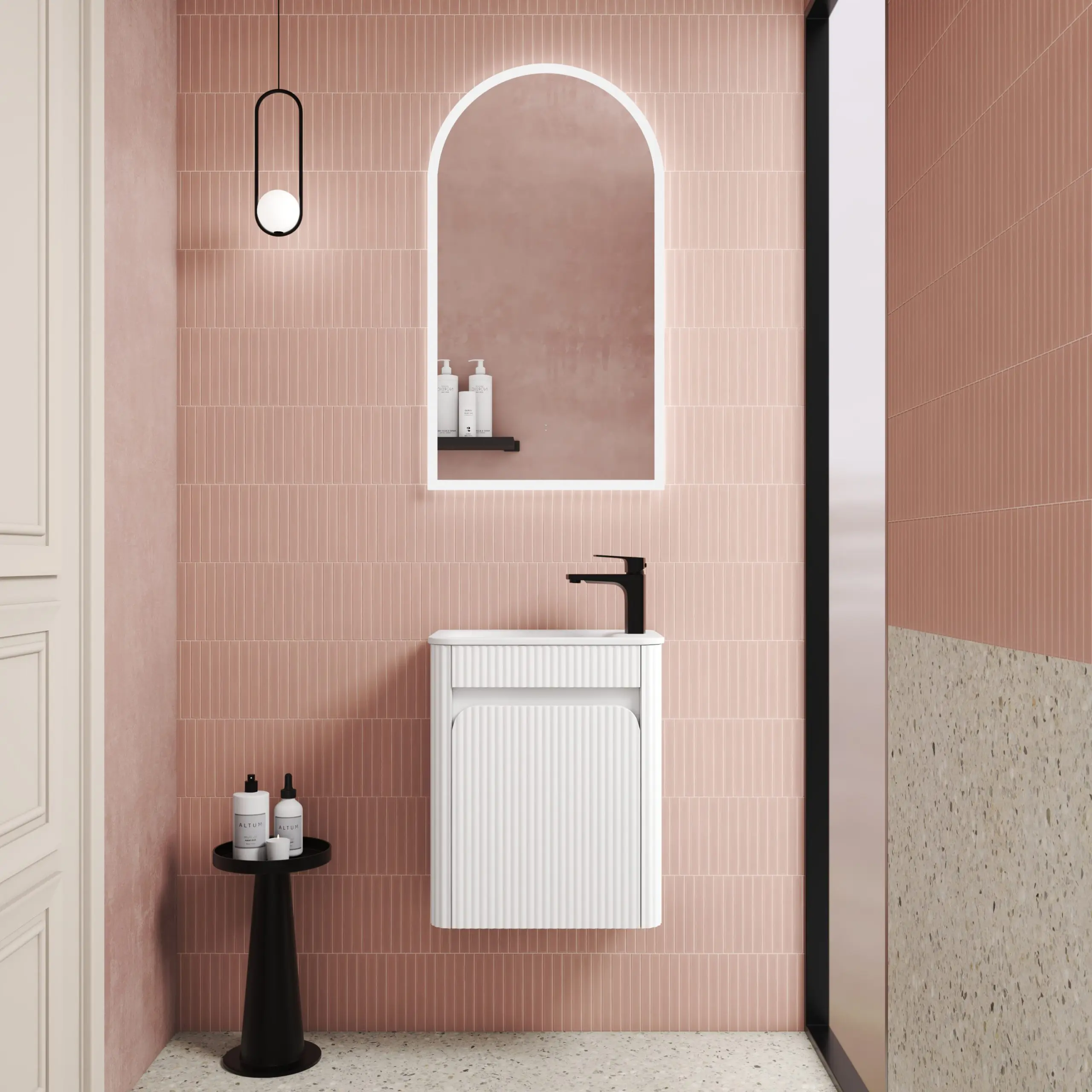 Mini Hartelle Fluted Wall Hung Matte White Cabinet