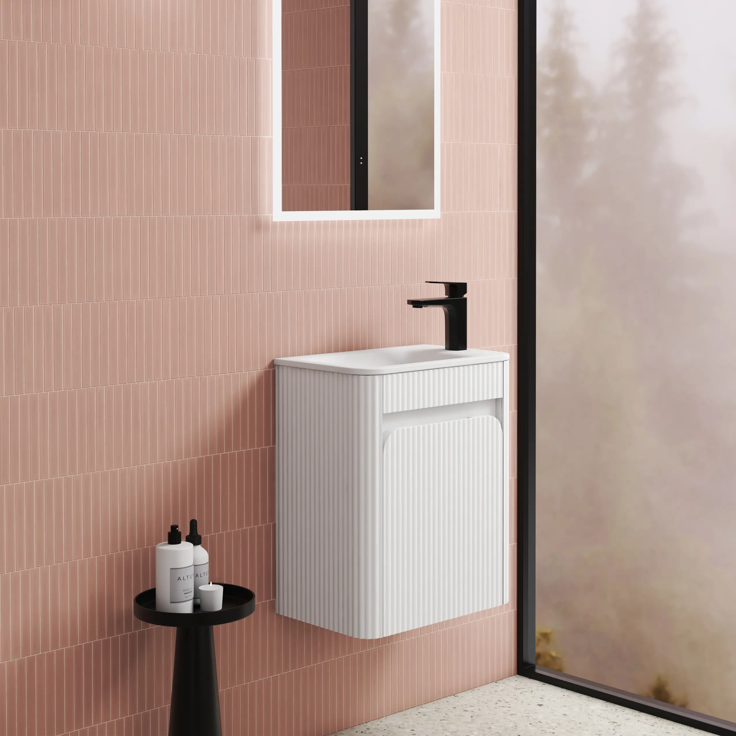 Mini Hartelle Fluted Wall Hung Matte White Cabinet