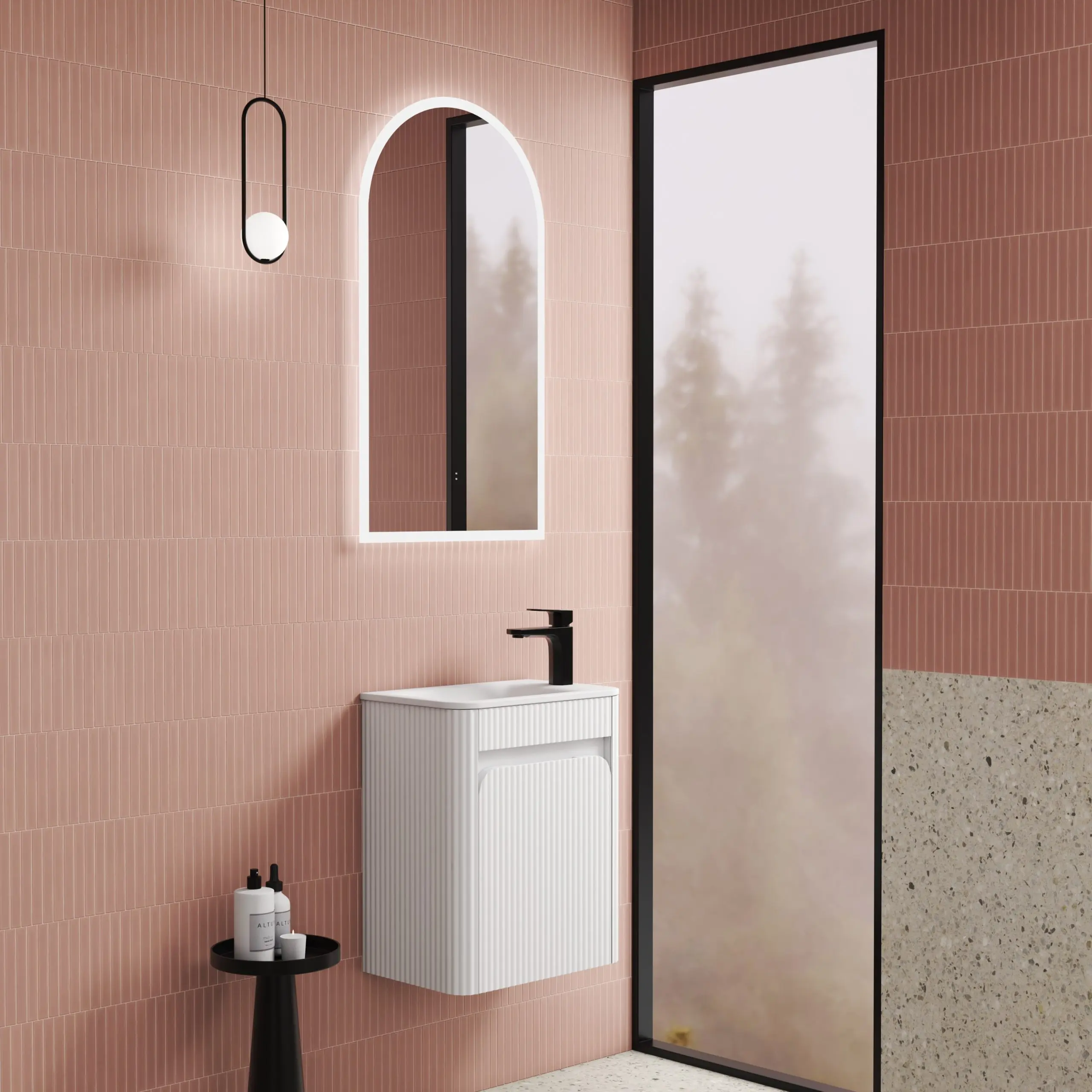 Mini Hartelle Fluted Wall Hung Matte White Cabinet