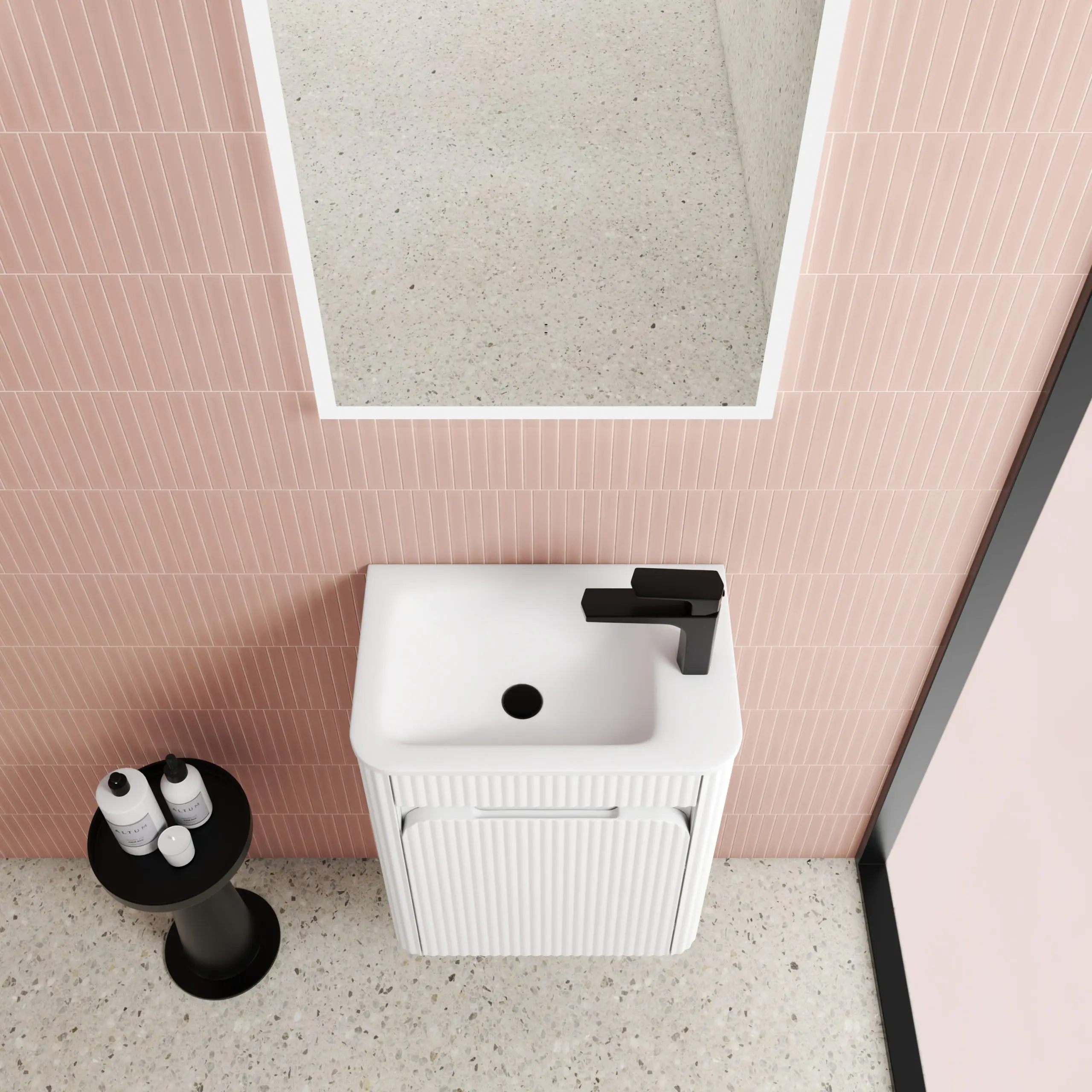 Mini Hartelle Fluted Wall Hung Matte White Cabinet