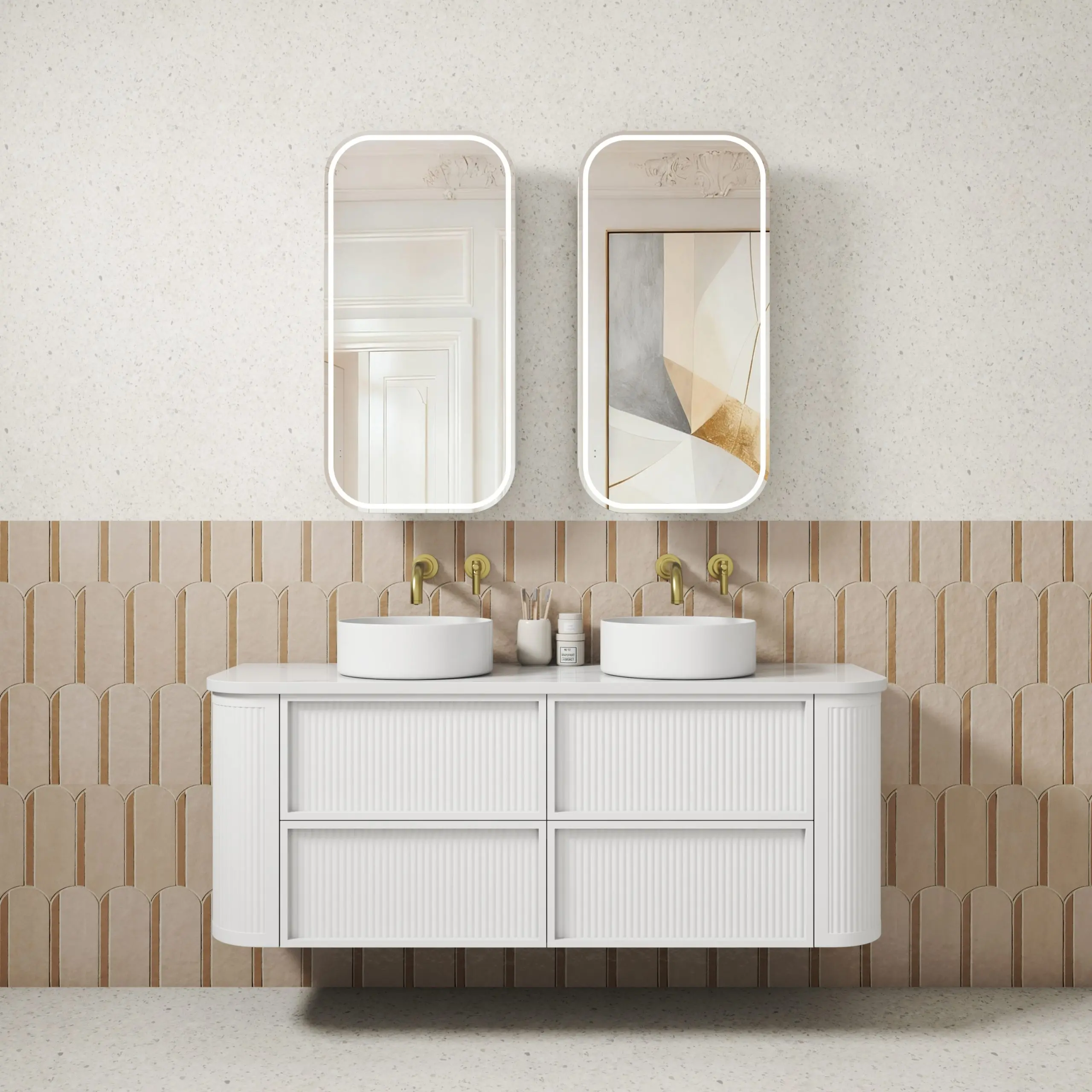 Aulic Ramee Fluted Wall Hung 1500mm Matte White Cabinet