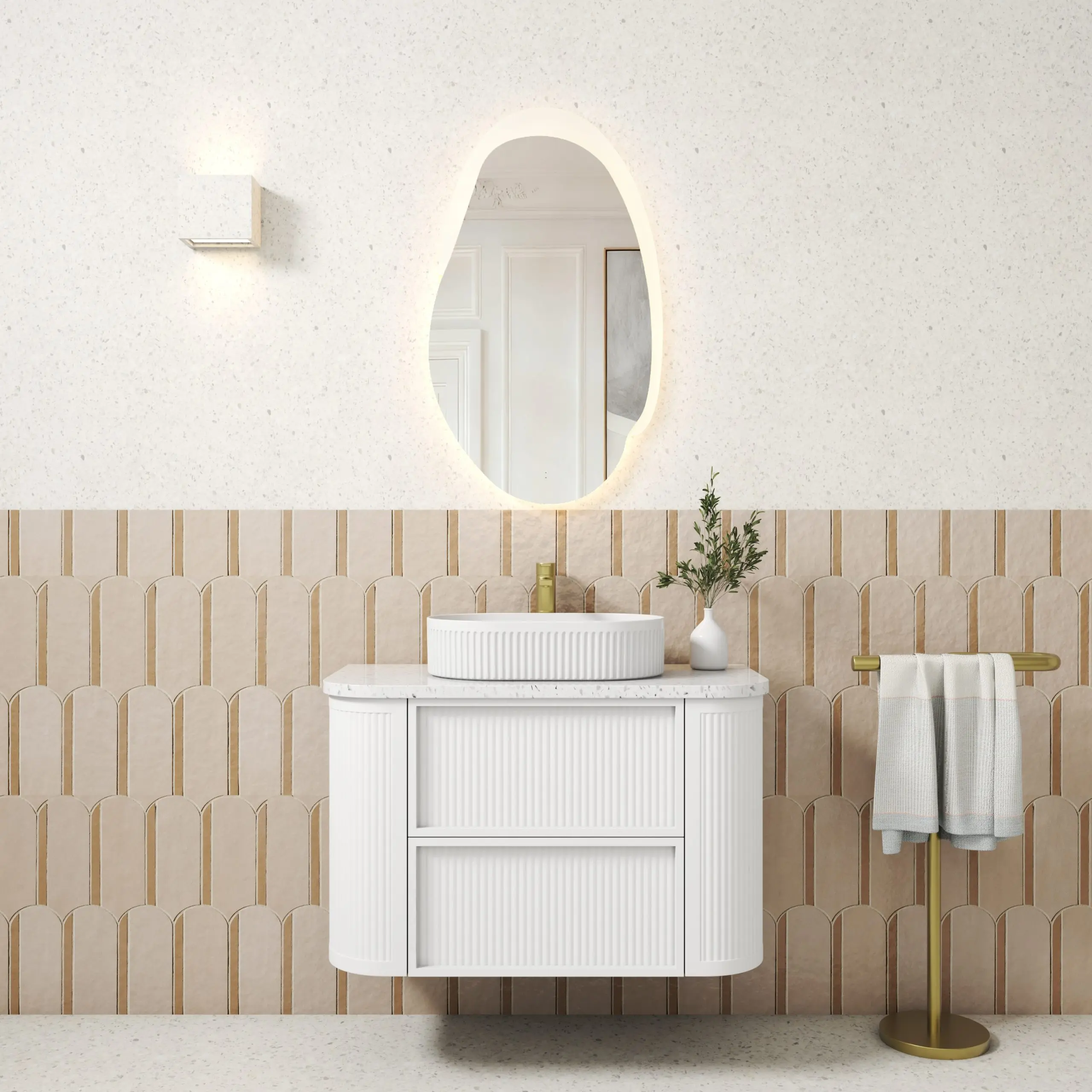 Aulic Ramee Fluted Wall Hung 900mm Matte White Cabinet