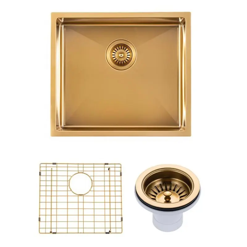 Aquaperla Round Corner Handmade Single Bowl Kitchen Sink with Bottom Tray 500 x 440 x 230mm