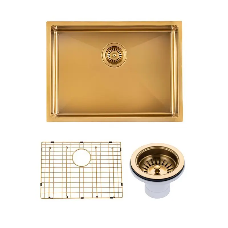 Aquaperla Round Corner Handmade Single Bowl Kitchen Sink with Drain Board 600 x 450 x 300mm
