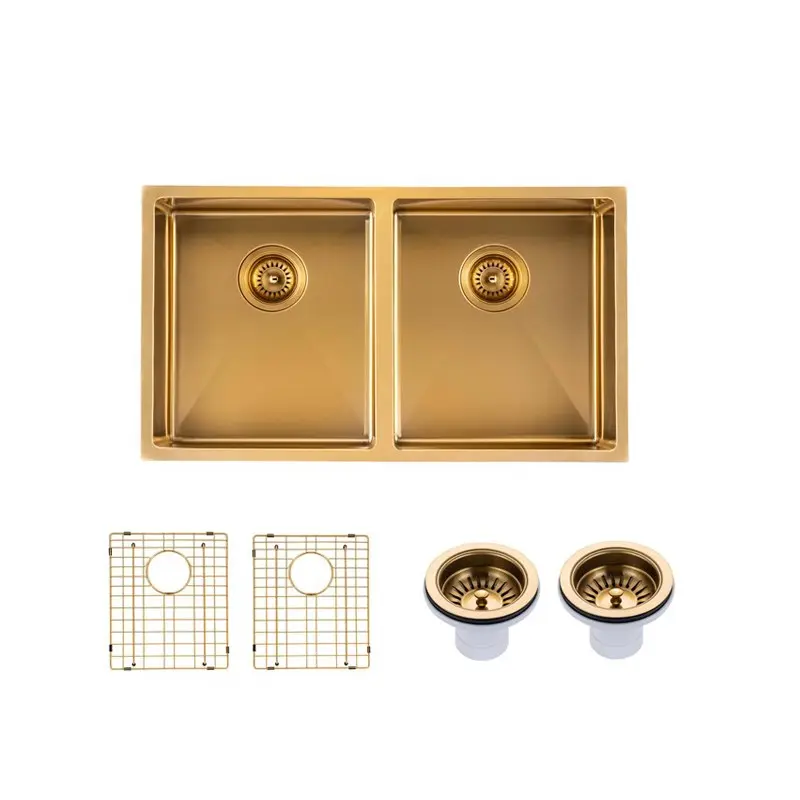 Aquaperla Round Corner Handmade Double Bowl Kitchen Sink 820x457x230mm