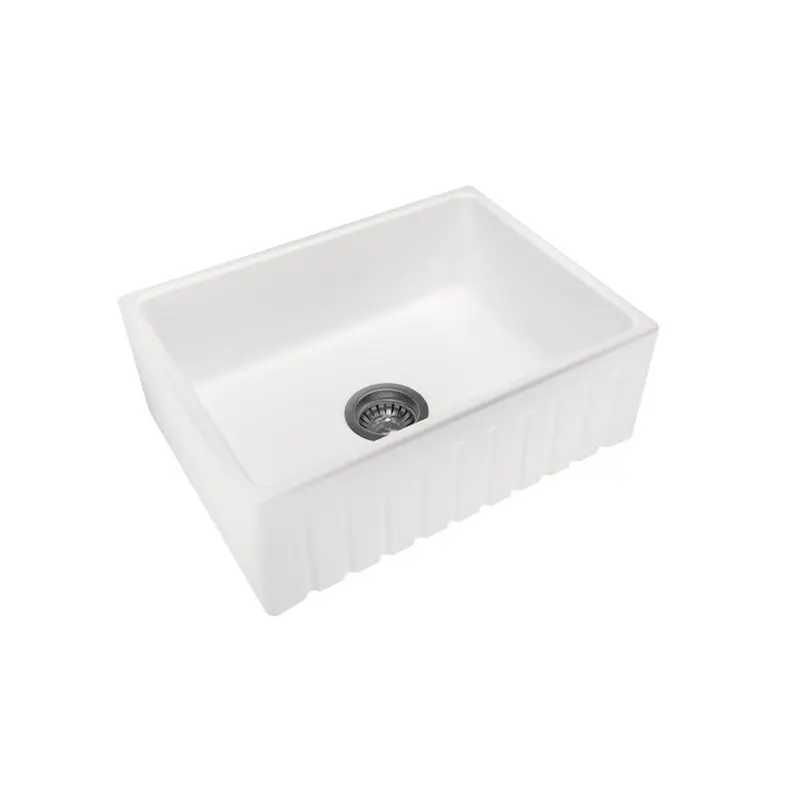 White Carysil Fine Fireclay Single Bowl Kitchen Sink 610*457*195mm