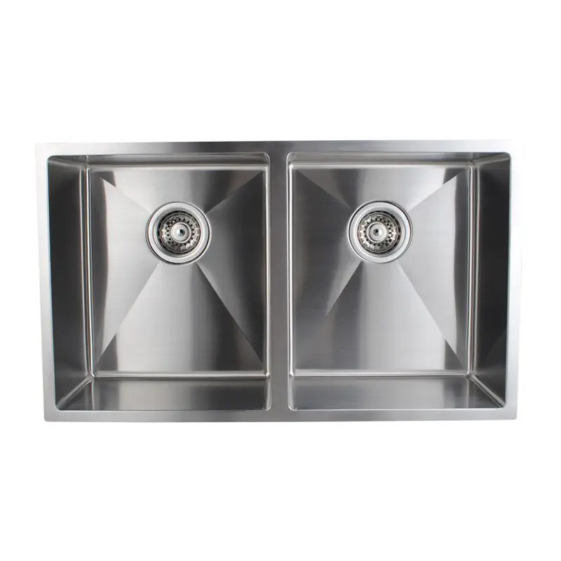 Aquaperla Round Corner Handmade Double Bowl Kitchen Sink 770 x 450 x 215mm