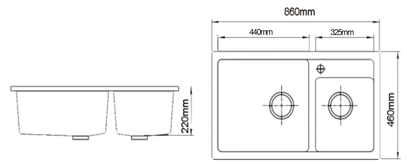 Anatolian 860 × 460mm Granite Sink – double Bowl | Scratch & Stain Resistant