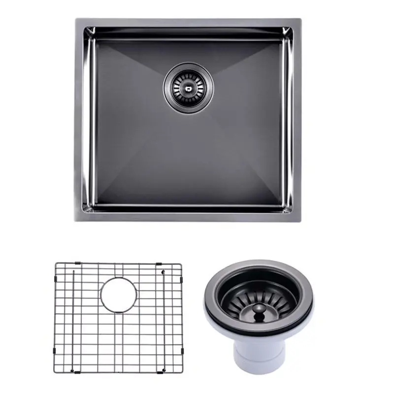 Aquaperla Round Corner Handmade Single Bowl Kitchen Sink with Bottom Tray 500 x 440 x 230mm
