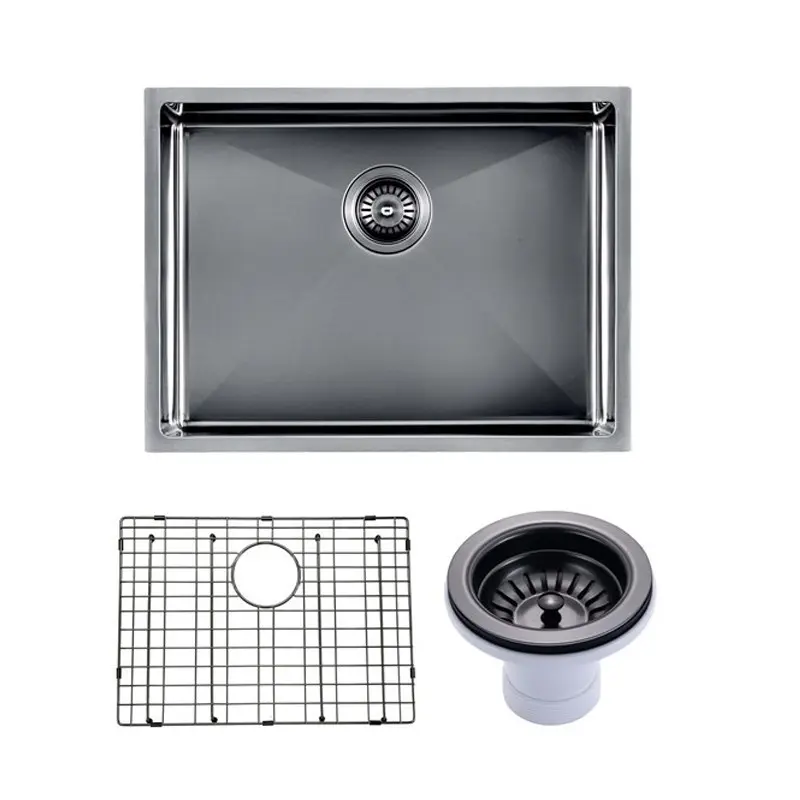 Aquaperla Round Corner Handmade Single Bowl Kitchen Sink with Drain Board 600 x 450 x 300mm
