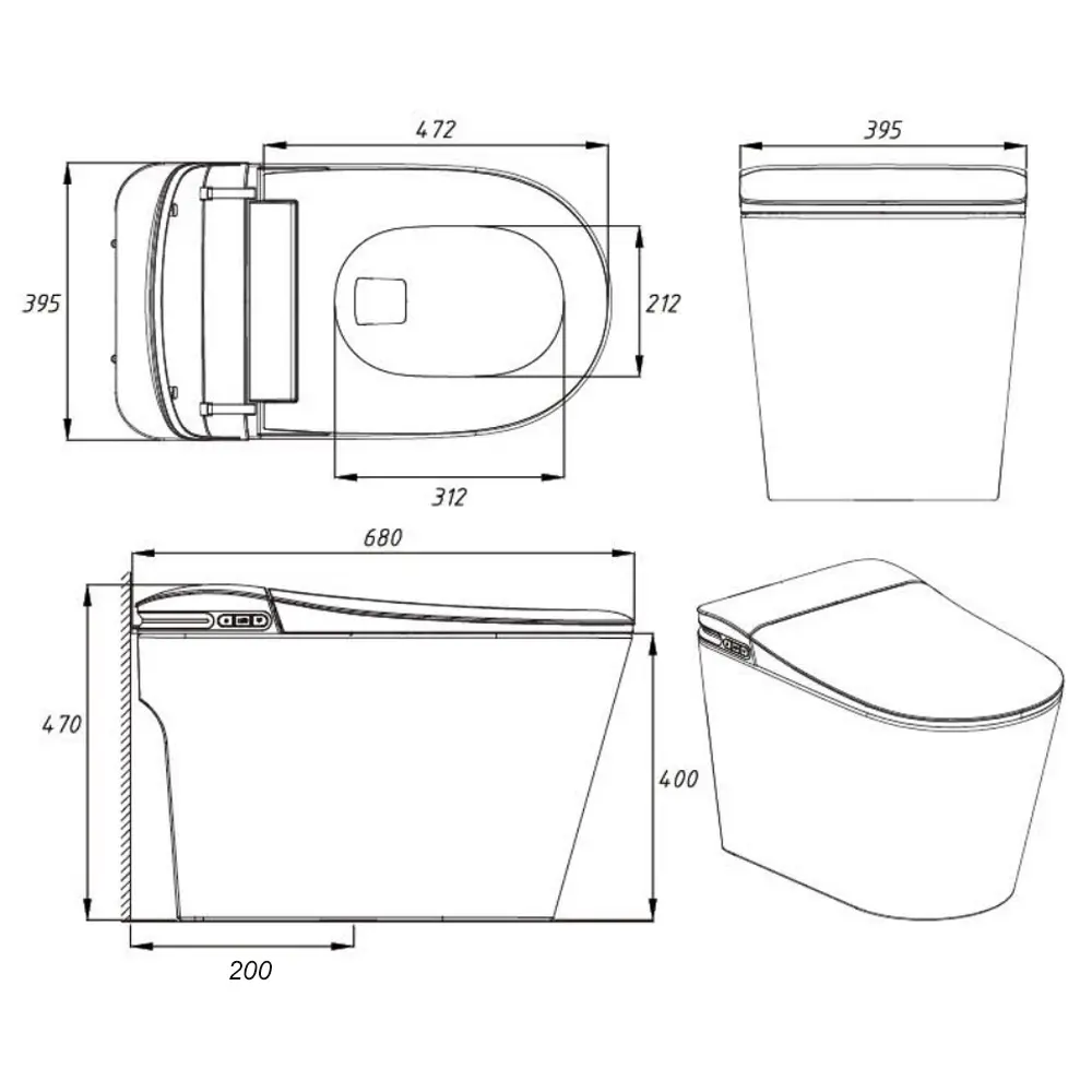 684*390*473mm Matte Grey Instant Heating Jet Siphon Type Flushing Smart Toilet