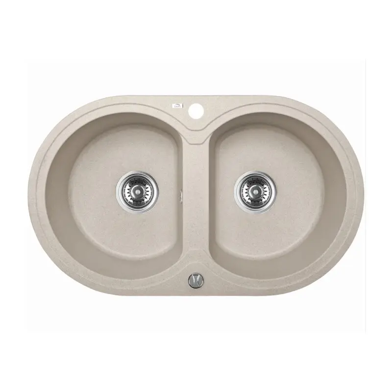 Laveo Dafne Granite Double Bowl Stone Kitchen Sink 470 x 780 x 204mm (Including Space Saving Siphon and Click-Clack Plug)
