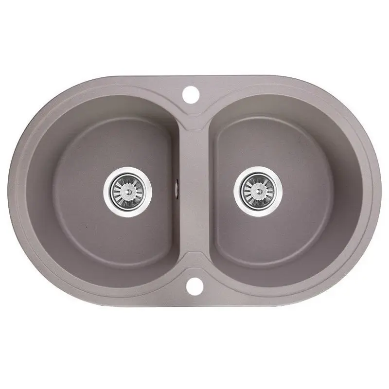 Laveo Dafne Granite Double Bowl Stone Kitchen Sink 470 x 780 x 204mm (Including Space Saving Siphon and Click-Clack Plug)