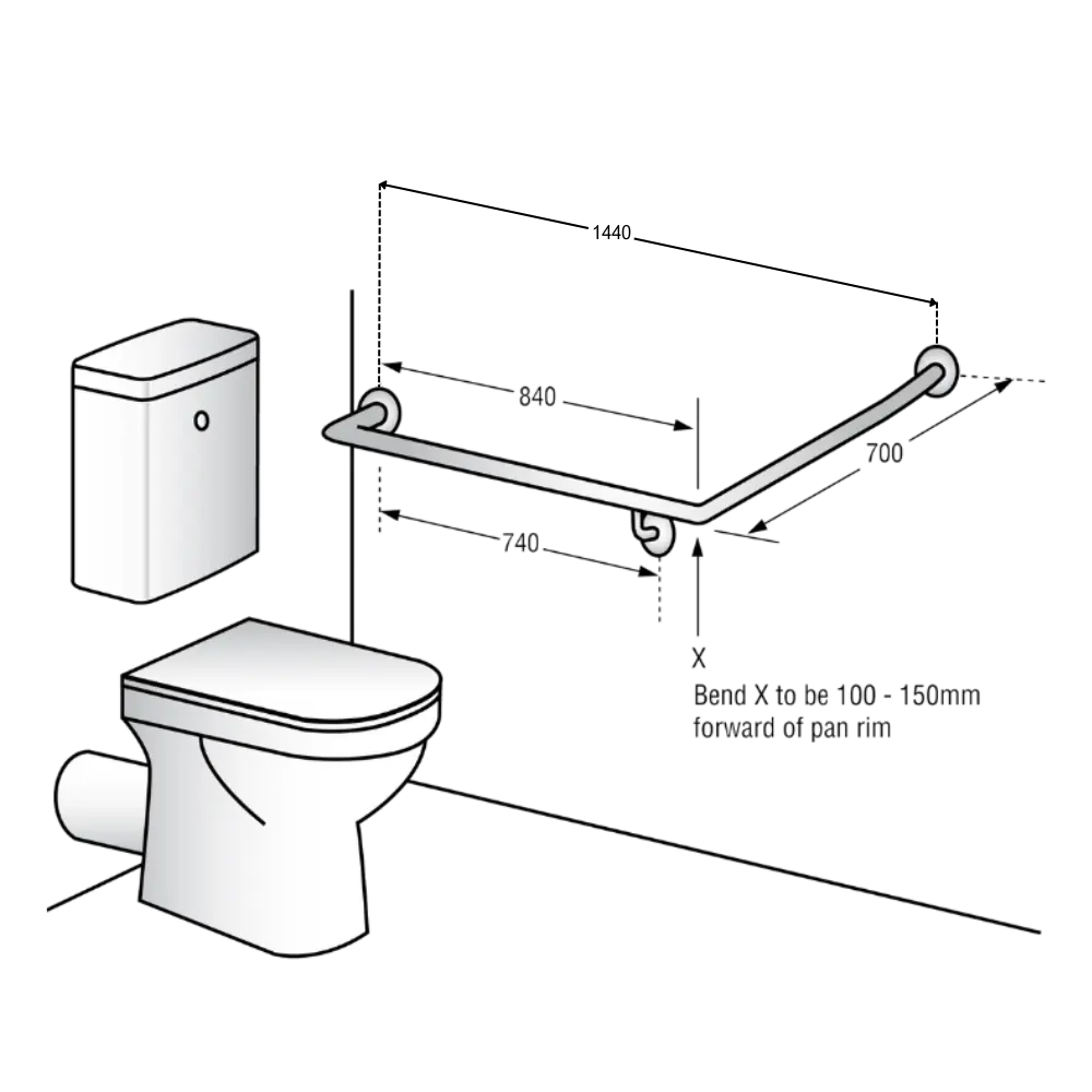 30° Flush Mount Side Wall LH Grab Rail in Satin Stainless Steel
