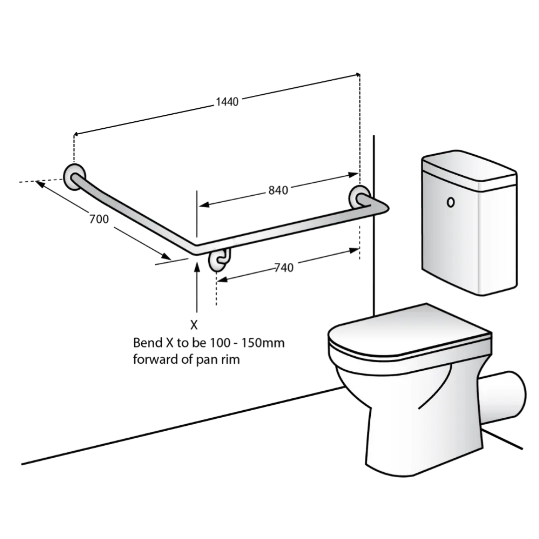 30° Flush Mount Side Wall RH Grab Rail in Satin Stainless Steel