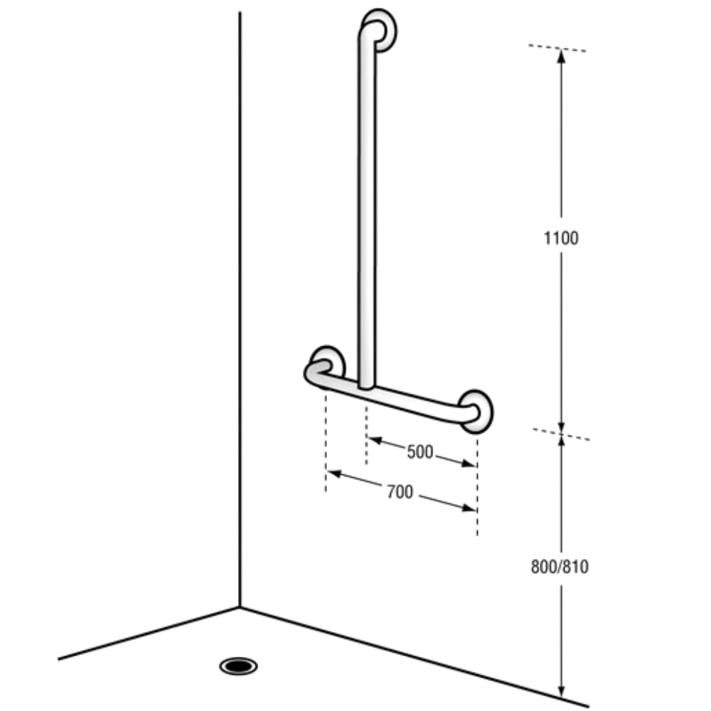 Offset Flush Mount Shower LH Grab Rail in Satin Stainless Steel