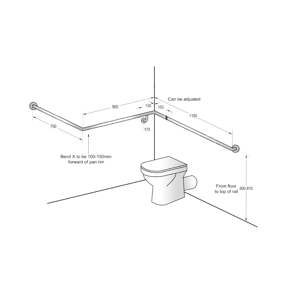 30° Flush Mount Wrap Around Modular Grab Rail RH in Satin Stainless Steel