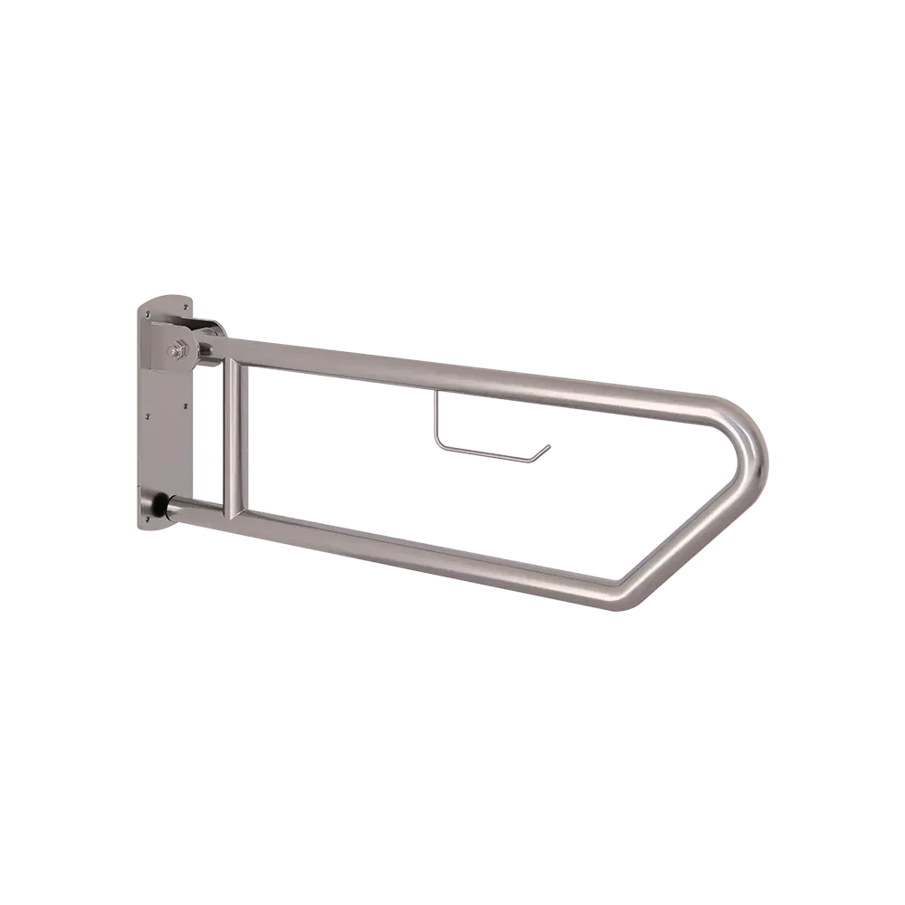 Click-Lock Pull Down Grab Rail with Toilet Roll Holder in Satin Stainless Steel