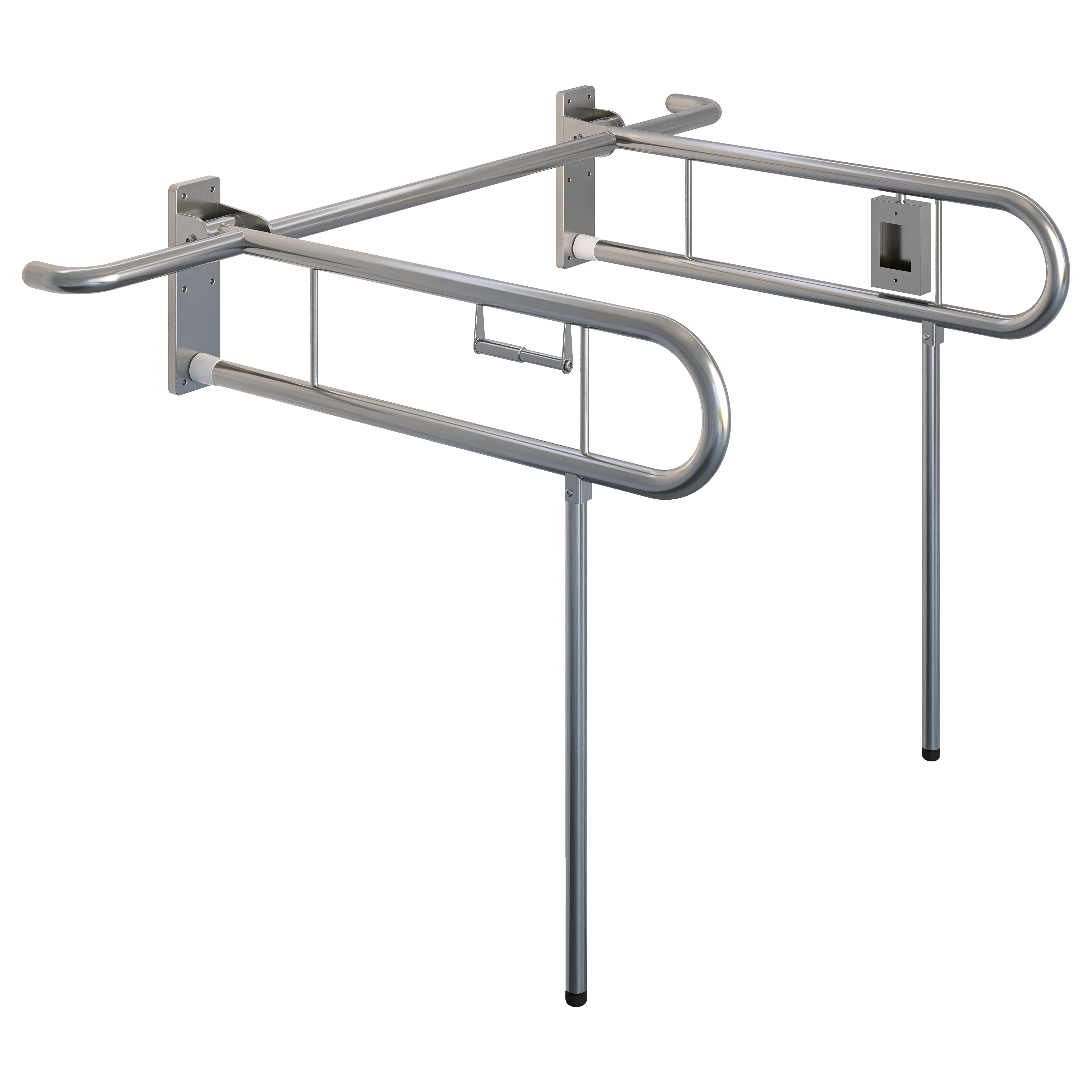 Changing Places Bariatric Twin Drop Down Grab Rails (LH Toilet Roll Holder & RH Nurse Call) in Satin Stainless Steel