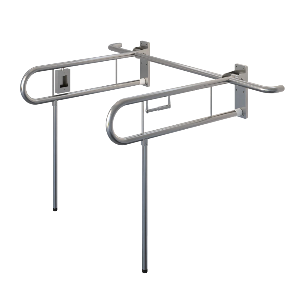 Changing Places Bariatric Twin Drop Down Grab Rails (RH Toilet Roll Holder & LH Nurse Call) in Satin Stainless Steel