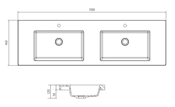 Riva Volvo 1500mm double bowls polymarble top with no overflow