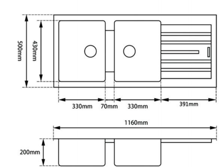 Anatolian 1160 x 500mm Black Granite Sink with Drainer – Double Bowl | Scratch & Stain Resistant