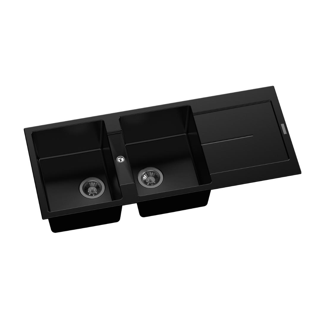 Black Carysil Enigma D200 Granite Double Bowl with Drain Board Stone Kitchen Sink 1160460200mm