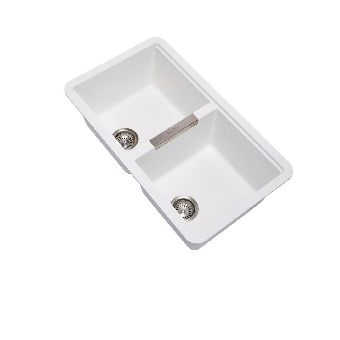 White Carysil CG2B3322 Double Bowl Stone Kitchen Sink 824*481*241mm