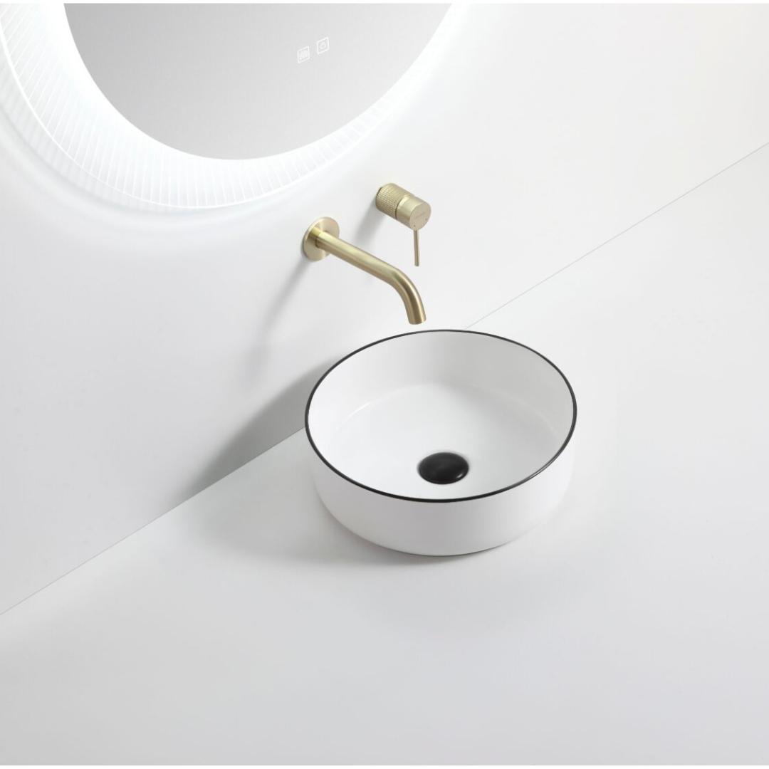 3018 Round Gloss White Ceramic Black Rim Above Counter Basin