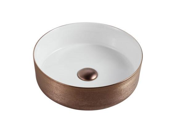 3018 Round Brushed Glod & Gloss White Ceramic Above Counter Basin