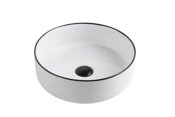 3018 Round Gloss White Ceramic Black Rim Above Counter Basin