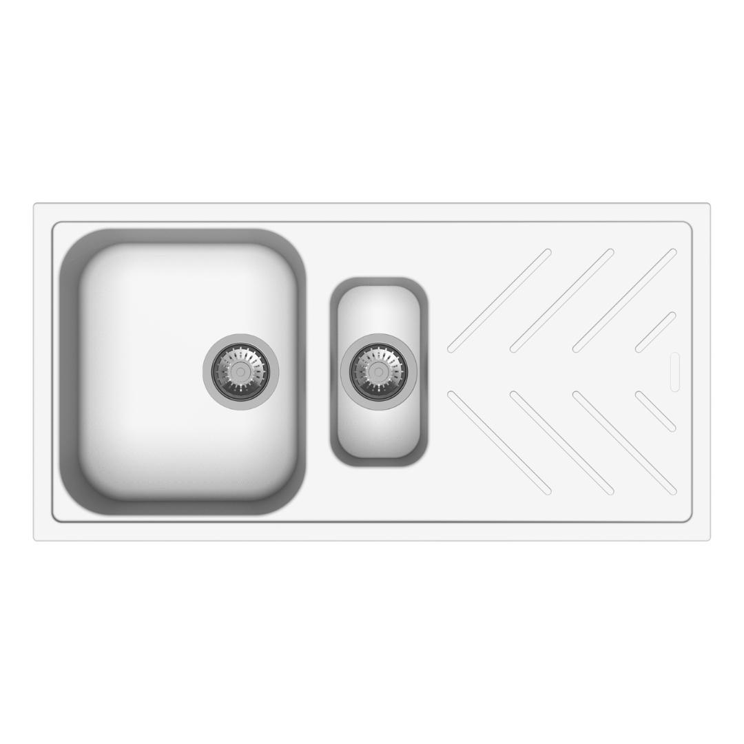 White Carysil New Beethoven D150 Granite 1 and 1/4 Bowl with Drain Board Stone Kitchen Sink 1000*500mm