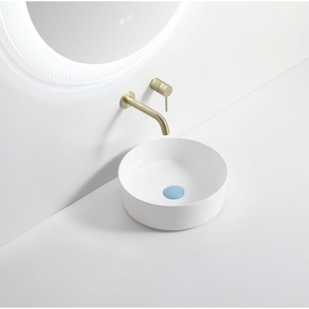499 Round Gloss White Ceramic Diagonal Pattern Above Counter Basin