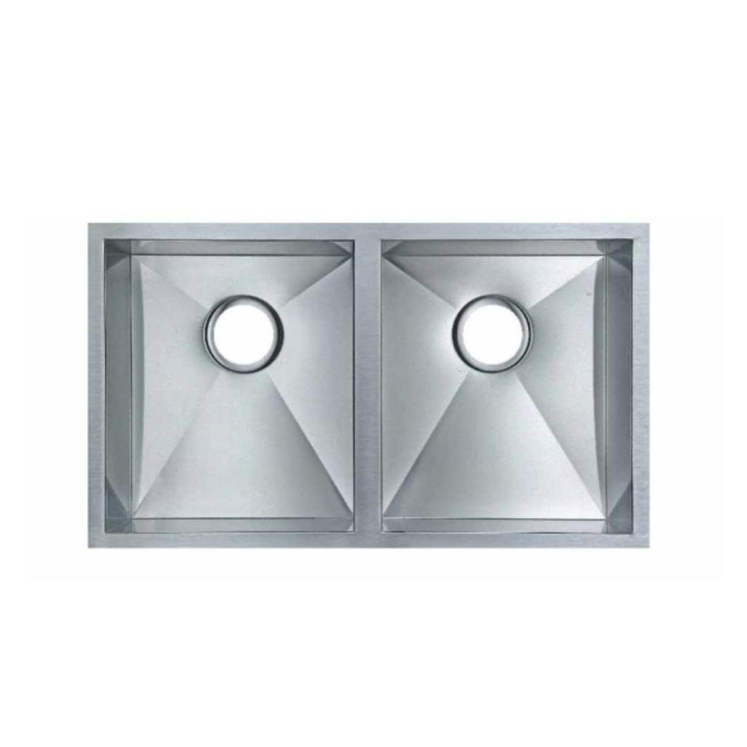 Aquaperla Round Corner Chrome Stainless Steel Handmade Double Bowl Kitchen Sink 820*457*230mm