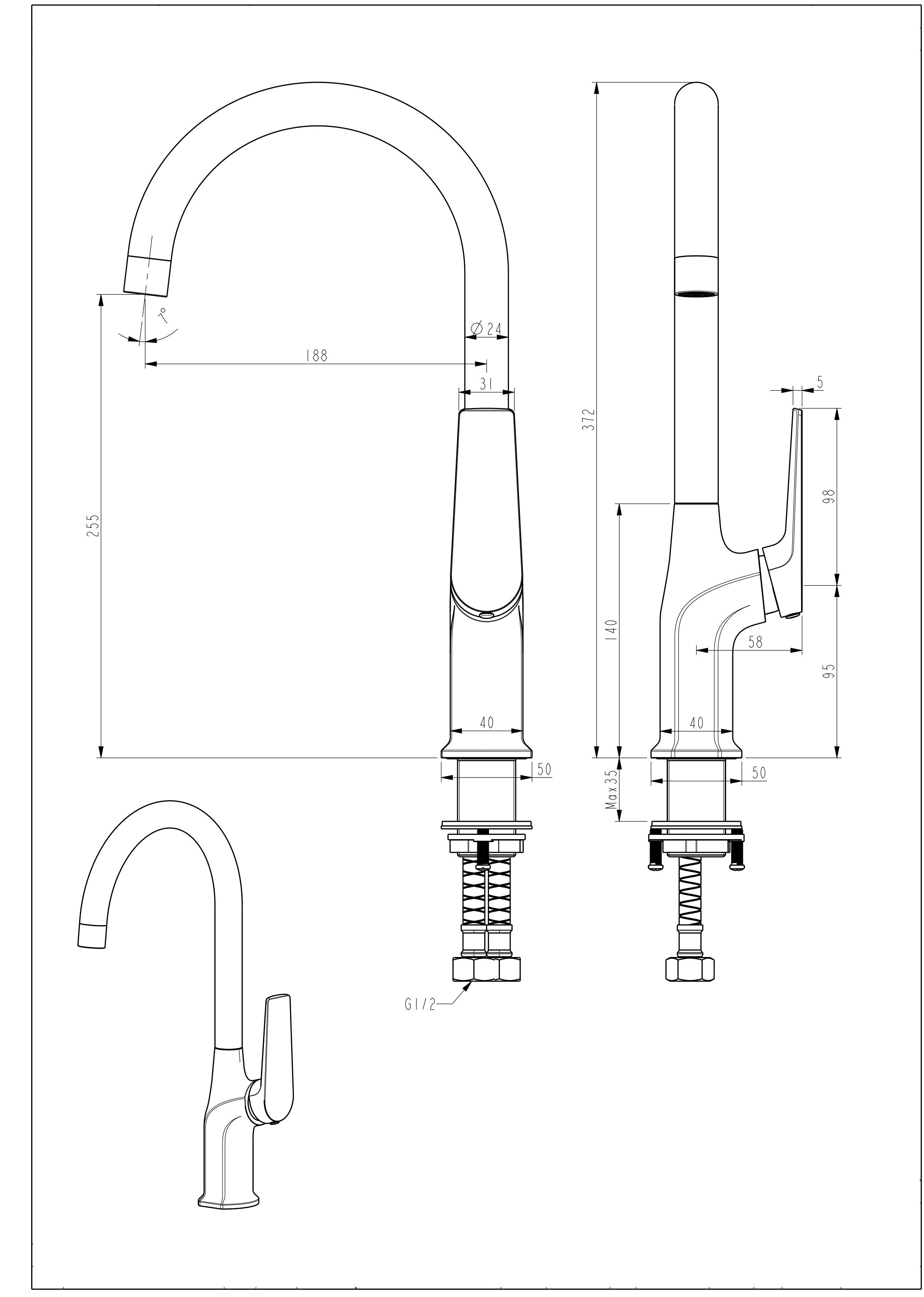 ANATOLIAN BLACK 25MM KITCHEN MIXER TAP