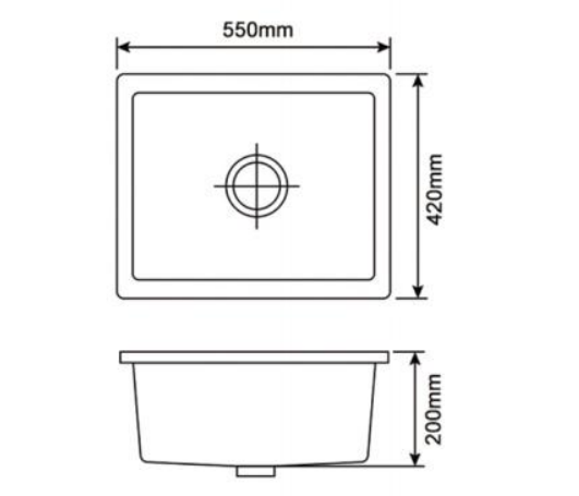 Anatolian 550 x 420mm Black Granite Sink – Single Bowl | Scratch & Stain Resistant
