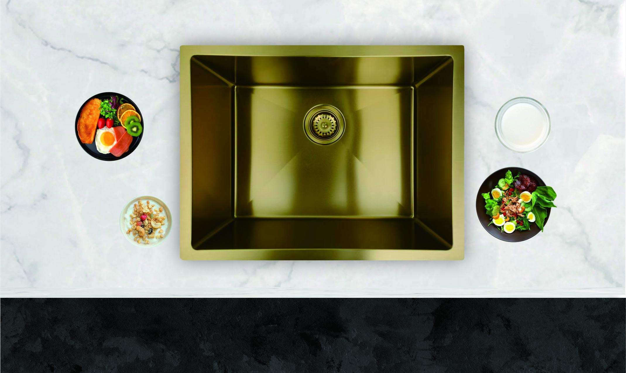 580x450mm Handmade Gold Stainless Steel Sink – 1.2mm Thick | 304 Grade