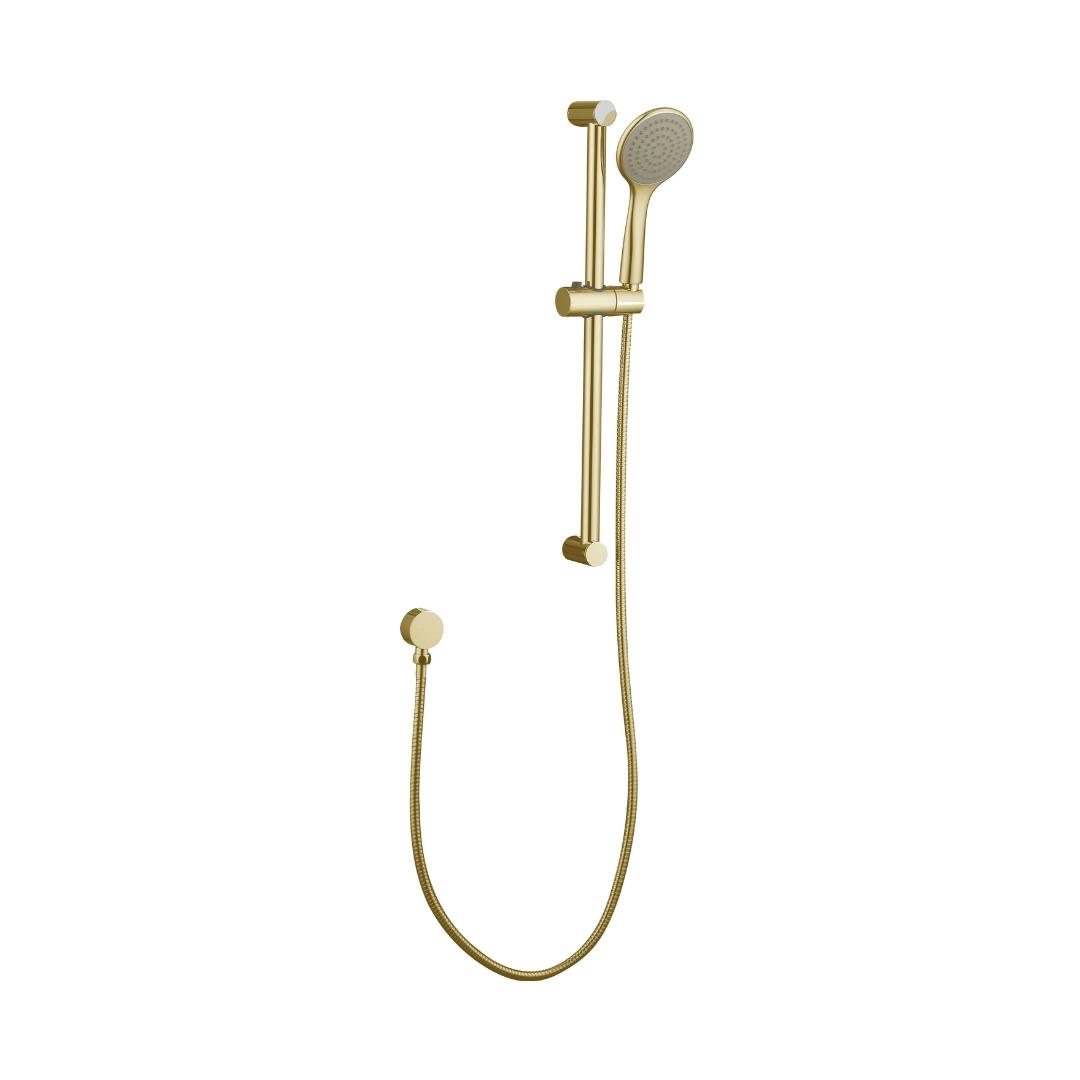 Pavia Brushed Gold Shower Rail With Round Handheld Shower Piece
