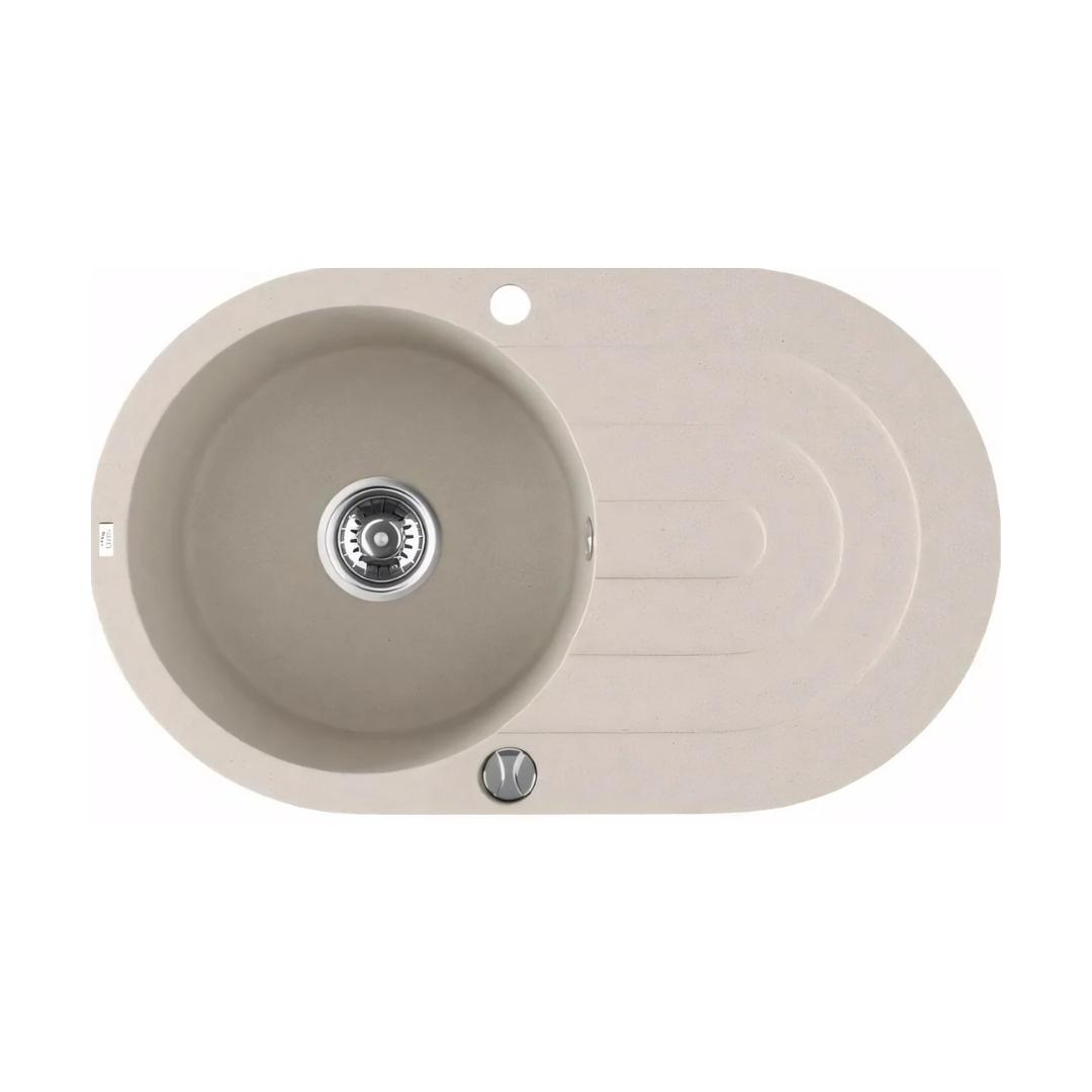 Laveo Dafne Beige Granite Single Bowl with Drain Board Stone Kitchen Sink 470*780*204mm(including Space Saving Siphon and Click-clack Plug)