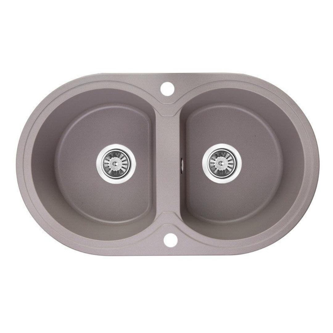 Laveo Dafne Grey Granite Double Bowl Stone Kitchen Sink 470*780*204mm(including Space Saving Siphon and Click-clack Plug)