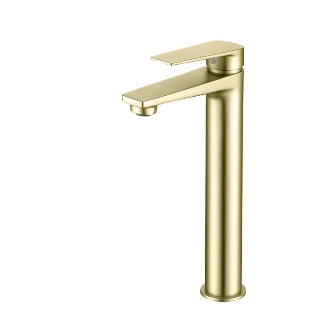 Zevio Lead Free Tall Basin Mixer Brushed Gold