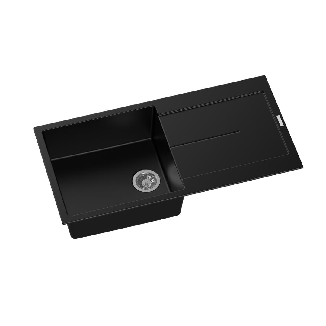 Black Carysil Enigma D100L Granite Single Bowl with Drain Board Stone Kitchen Sink 1000*500mm