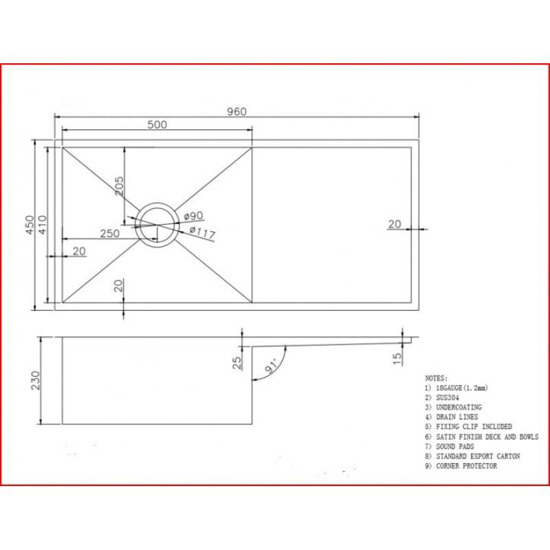 960x450x230mm Gunmetal Stainless Steel PVD Single Bowl Kitchen Sink