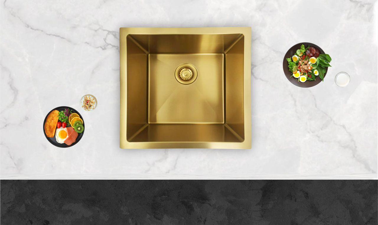 450x450mm Handmade Gold Stainless Steel Sink – 1.2mm Thick | 304 Grade