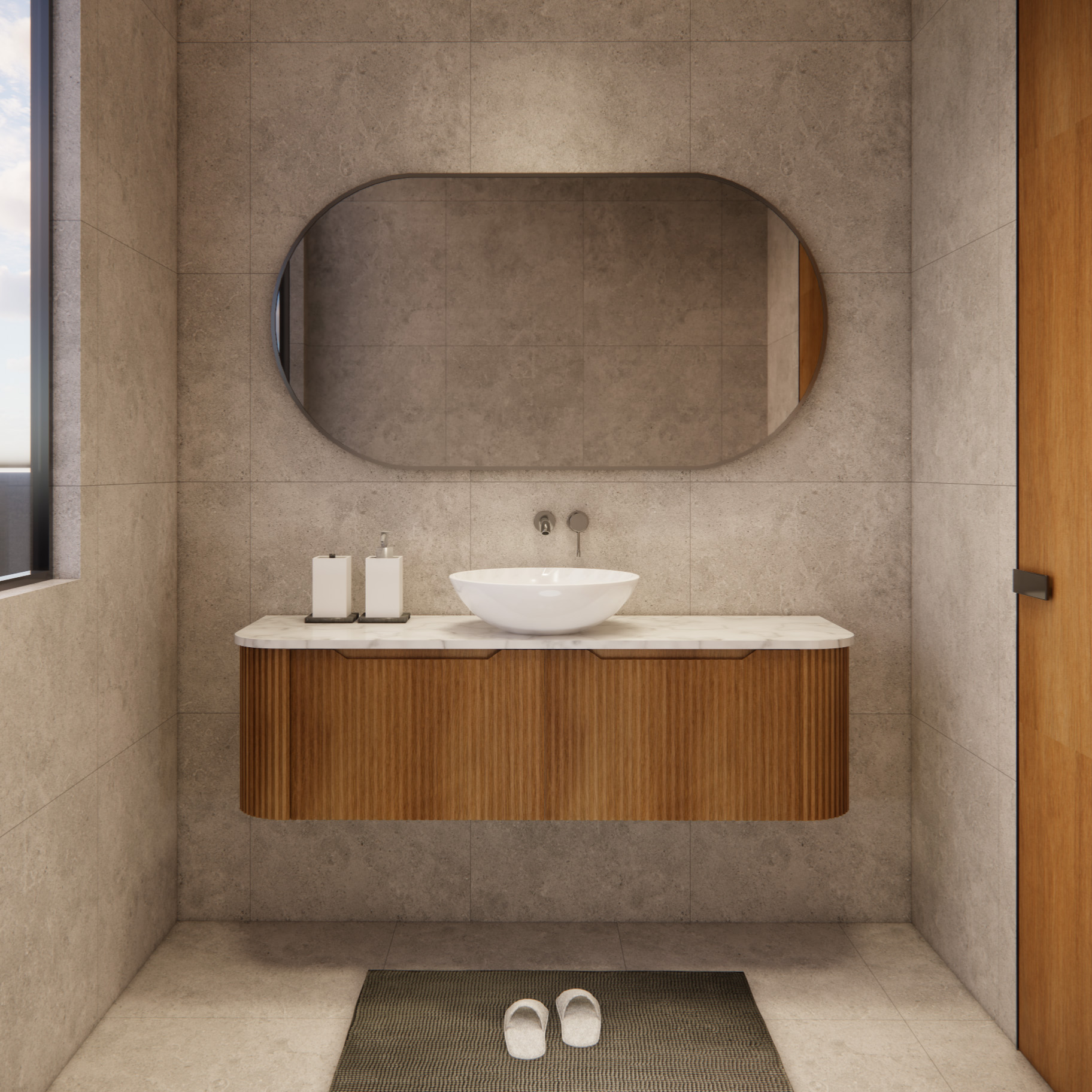Bergen WH1500 1500mm Wall Hung Vanity - Solid Timber Fluted