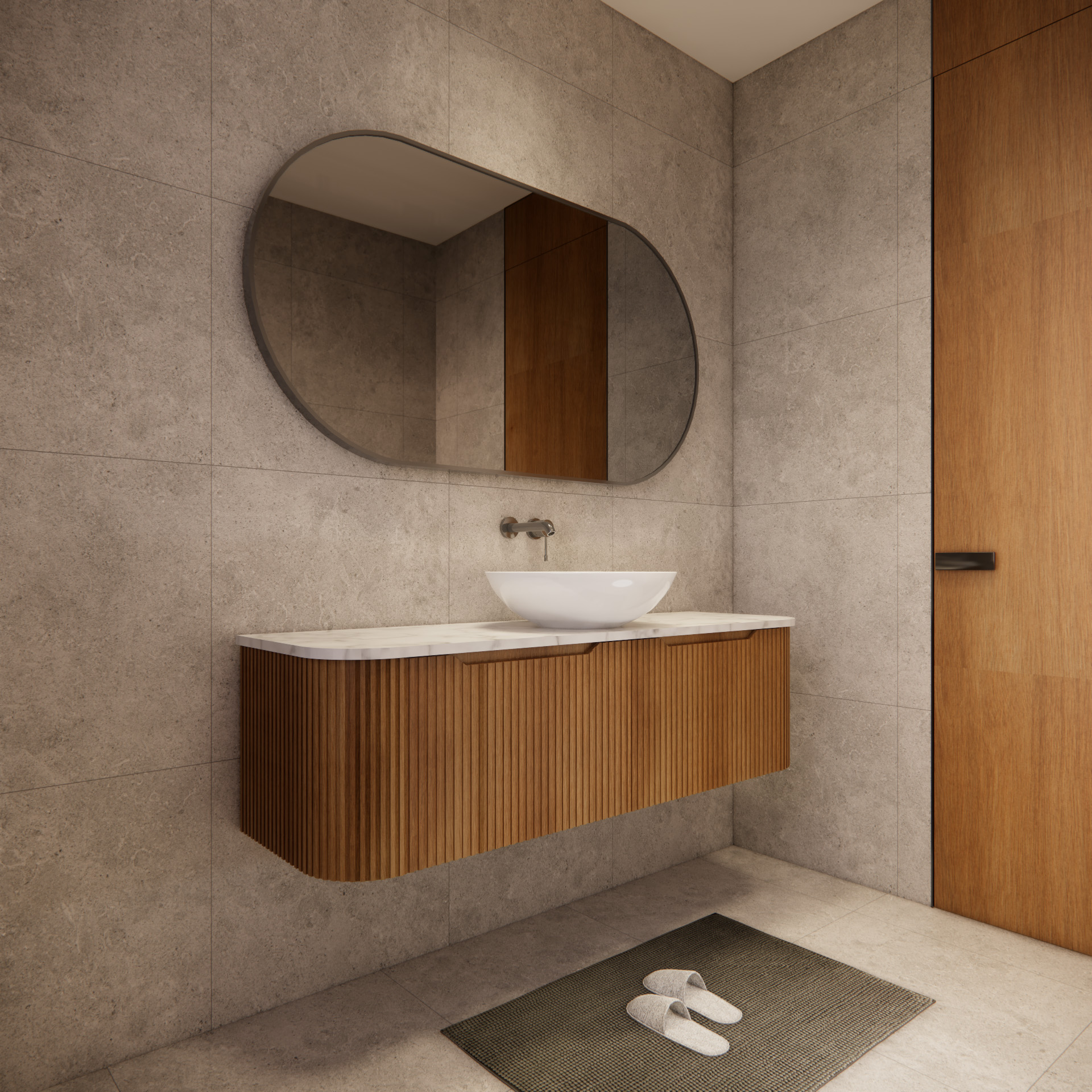 Bergen WH1500 1500mm Wall Hung Vanity - Solid Timber Fluted
