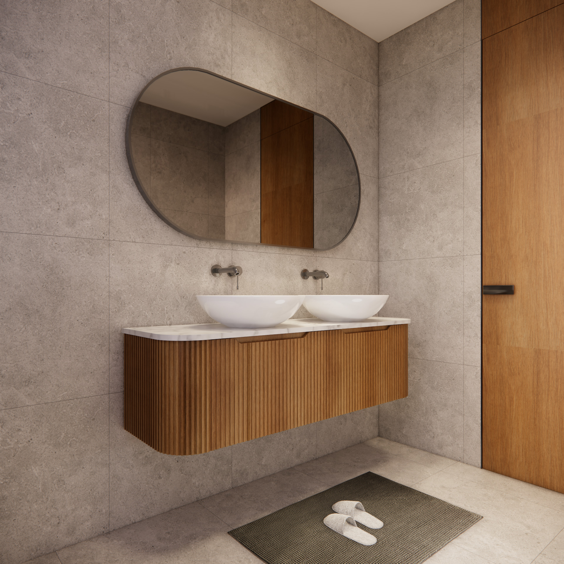 Bergen WH1500 1500mm Wall Hung Vanity - Solid Timber Fluted
