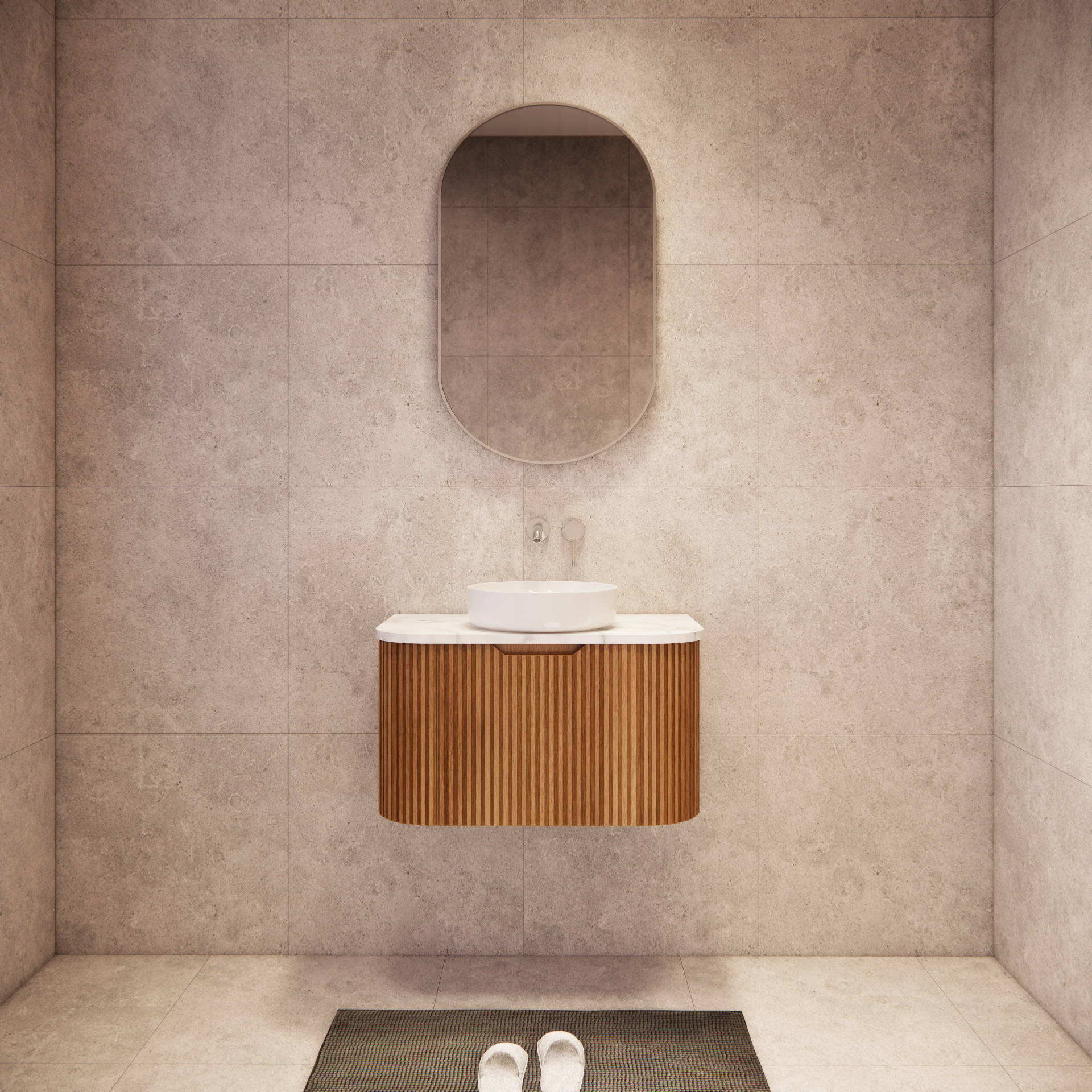 Bergen WH750 750mm Wall Hung Vanity - Solid Timber Fluted