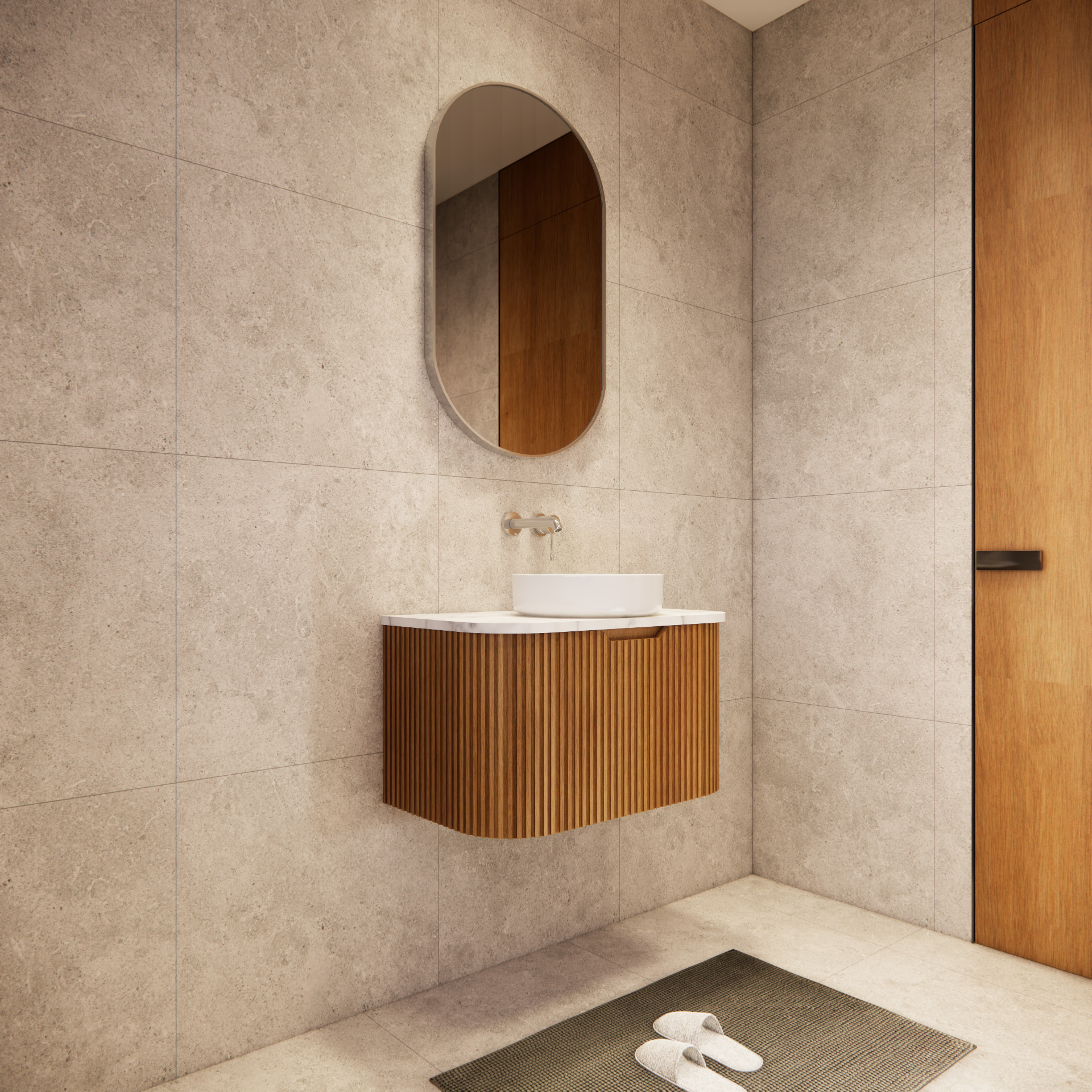 Bergen WH750 750mm Wall Hung Vanity - Solid Timber Fluted