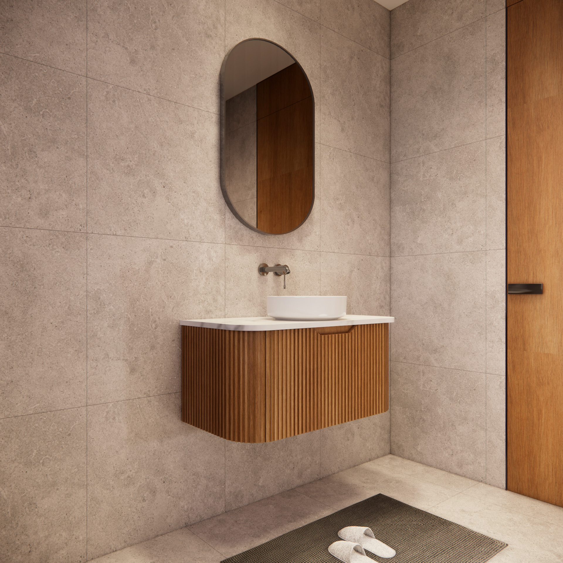 Bergen WH900 900mm Wall Hung Vanity - Solid Timber Fluted